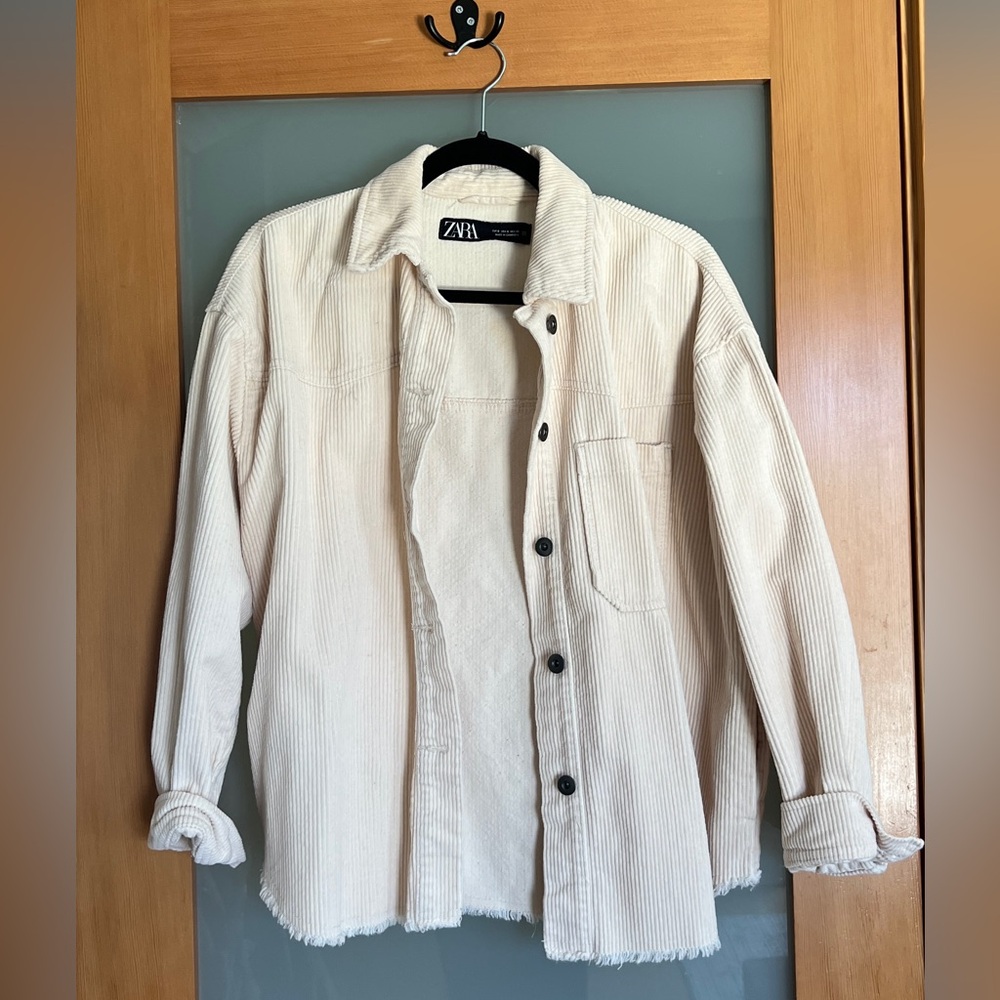 Zara Cream Corduroy Shirt Jacket Shacket